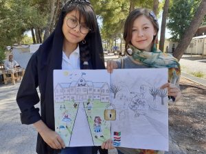 In the left photo as you see the children are going to school and are very happy,but in the right part there is a girl who is stopped and is not able to go to school,this is my stoyr and many refugee girls and boys story.